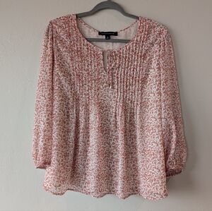 Tommy Hilfiger Chiffon Women’s Floral Peasant Blouse Size L 3/4 Balloon Sleeve